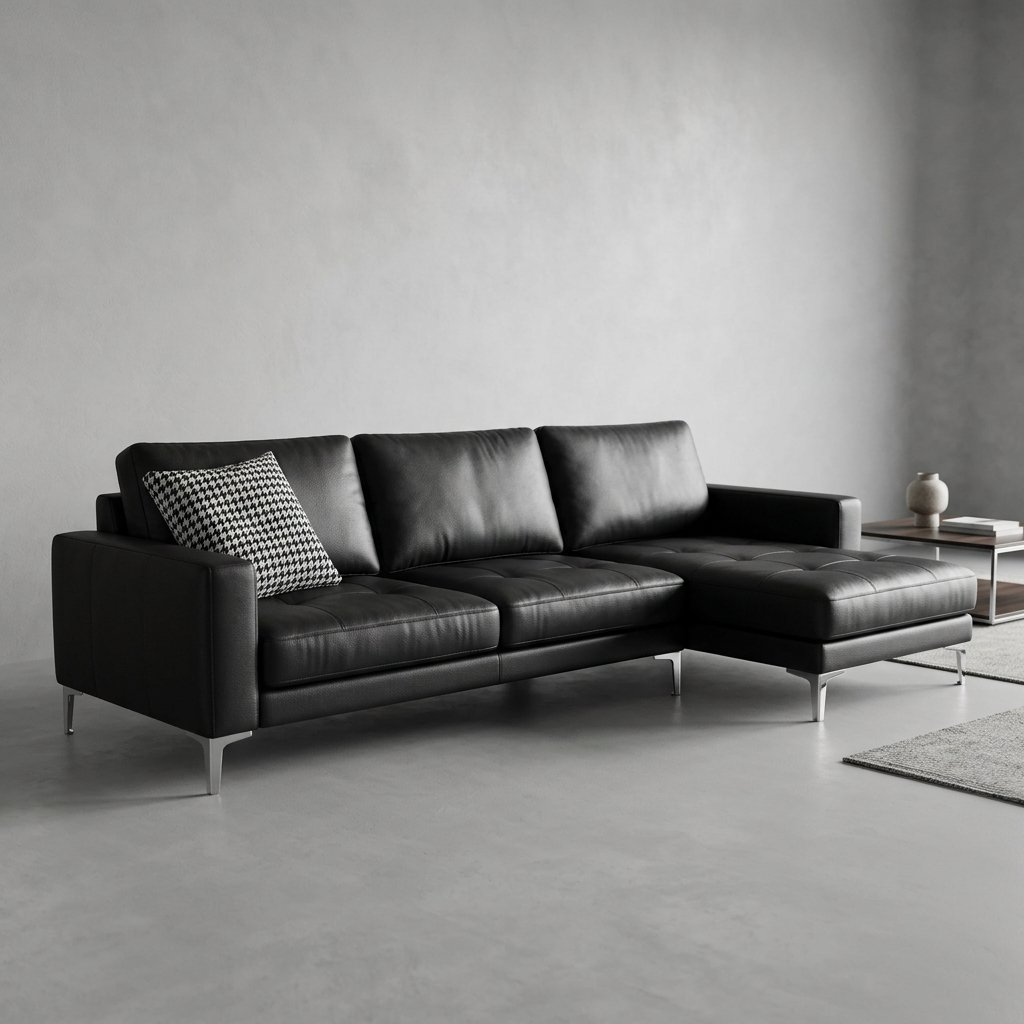 AI Fused Premium Black Leather Sofa